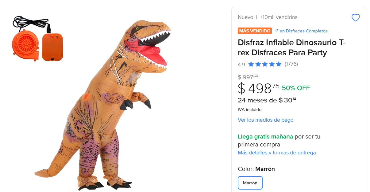 ML: Disfraz Inflable Dinosaurio T-rex