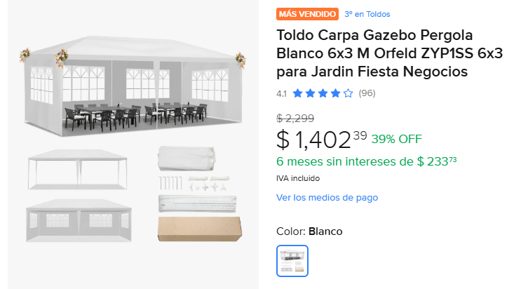 ML: Carpa Blanca de 6X3 Metros