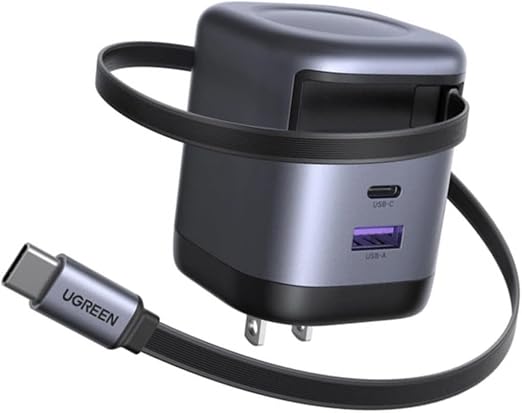 UGREEN 65W Cargador con Cable Retráctil USB C