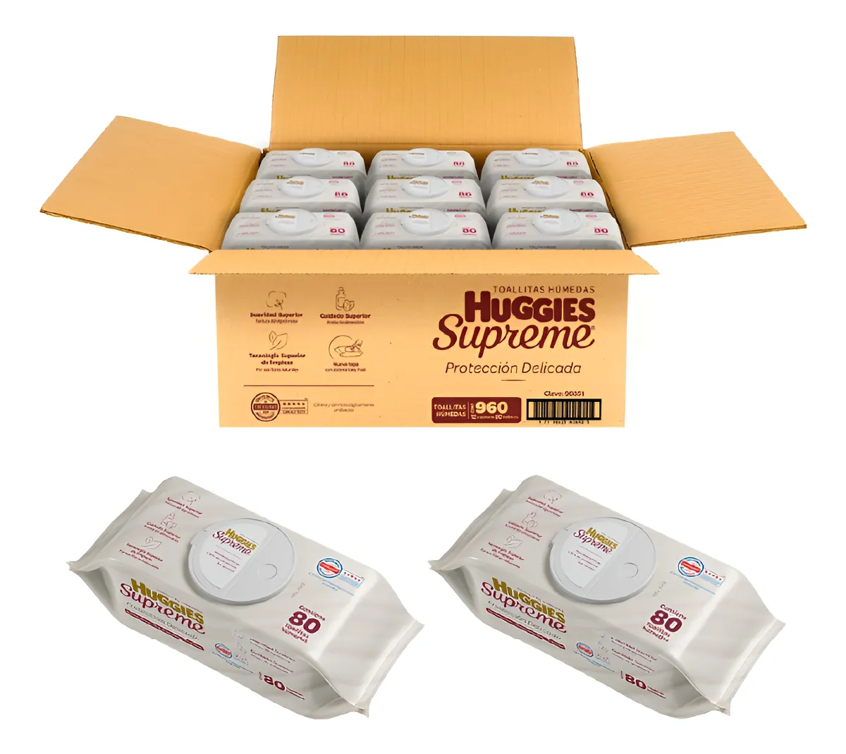 ML: 12 Paquetes Toallitas Húmedas Huggies Supreme 80 piezas c/u