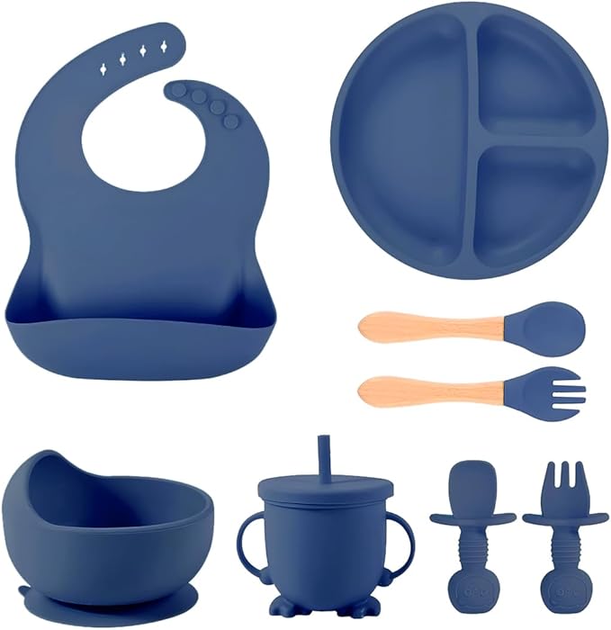 Platos y Cubiertos para Bebé de Silicona, Set de 8