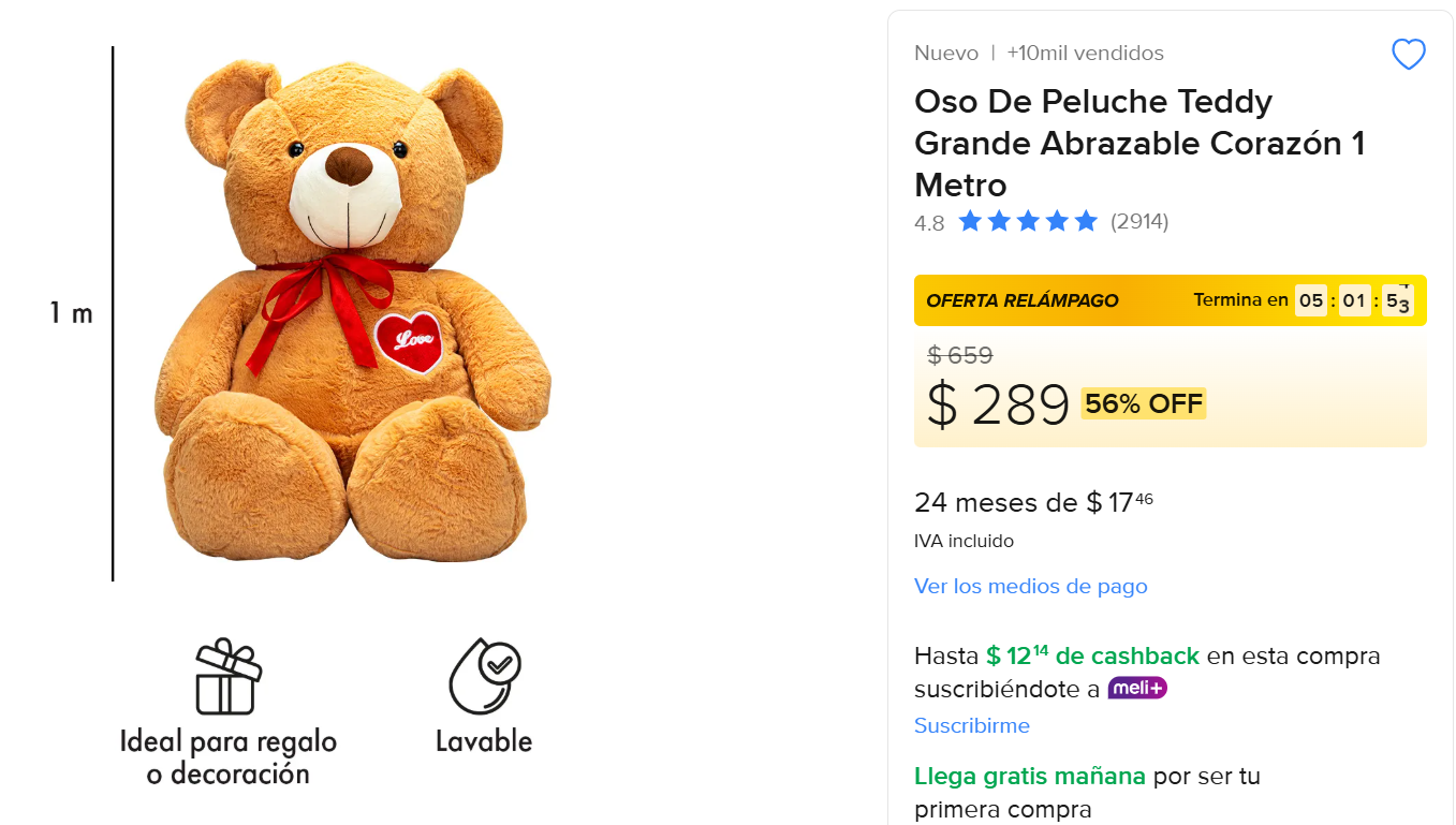 Mega Oso de Peluche Teddy Grande (1 m)