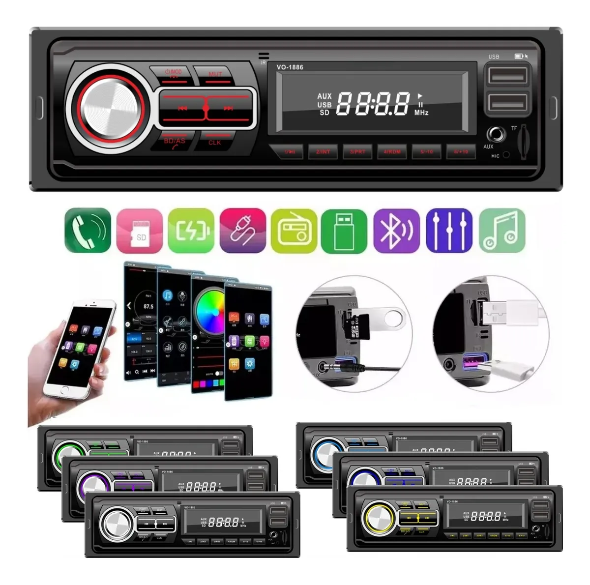 AutoEstereo Bluetooth Mp3 Radio Manos Libres Fm Sd Aux Usb