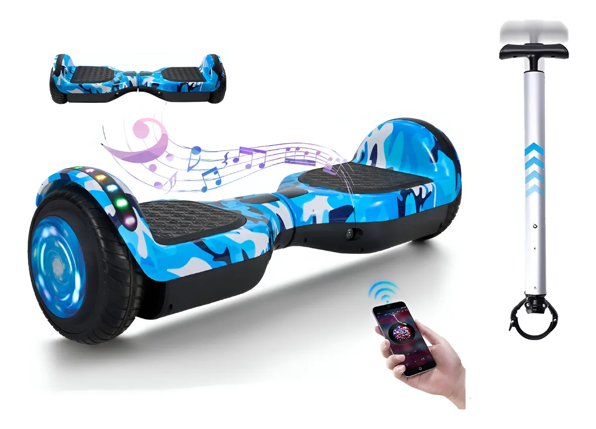 Hoverboard Patineta Eléctrica Musica Bluethooth Luces Baston Color Azul