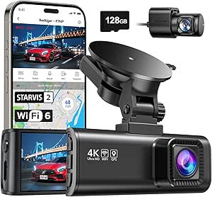 4K Dashcam para Auto, 5.8GHz Wi-Fi6 GPS, SD 128GB