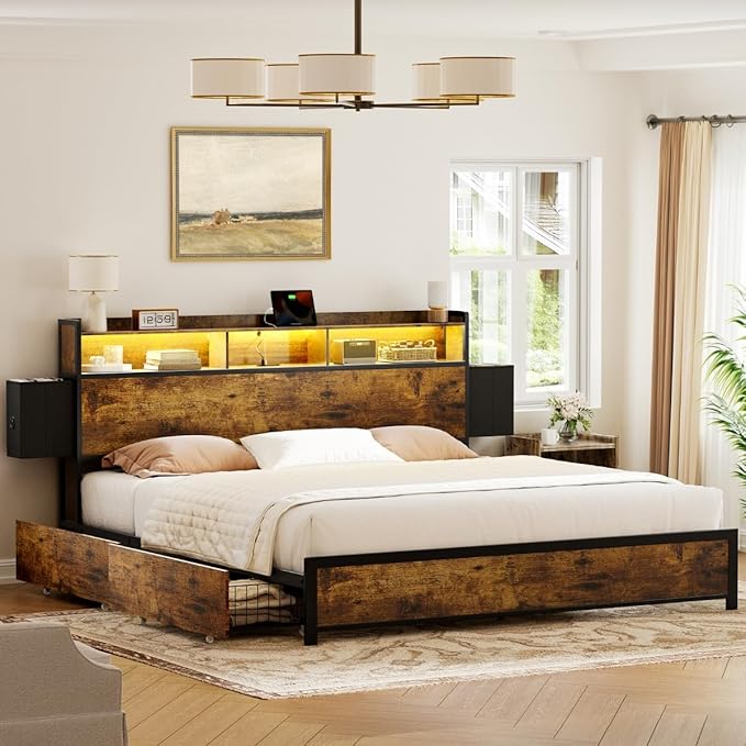 Base Cama King Size con 2 Cajones Debajo