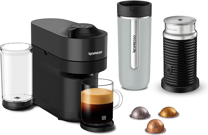 Nespresso Cafetera Vertuo Pop, Color Black, con Espumador