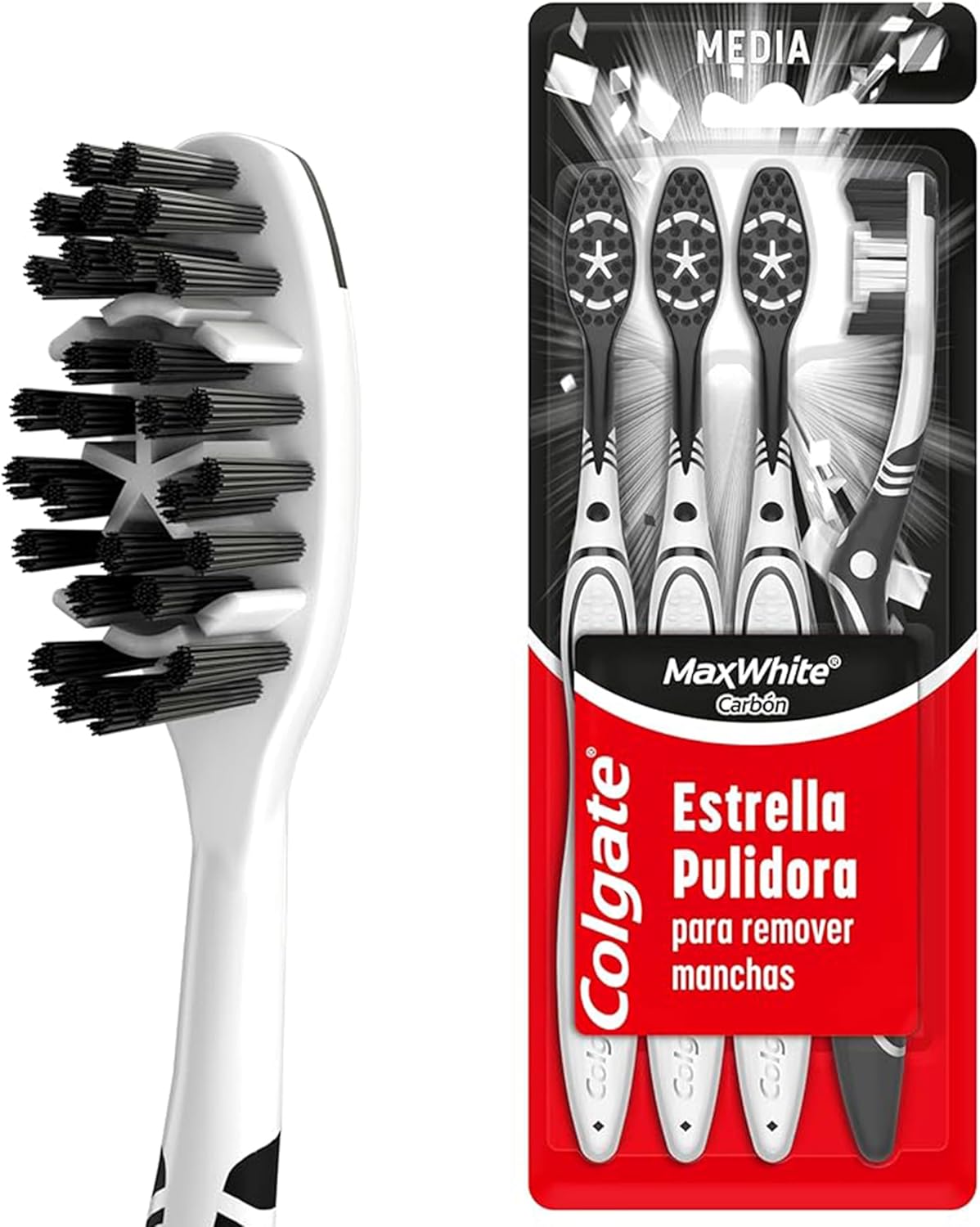 Colgate Cepillo de Dientes Max White Charcoal, 4 Piezas