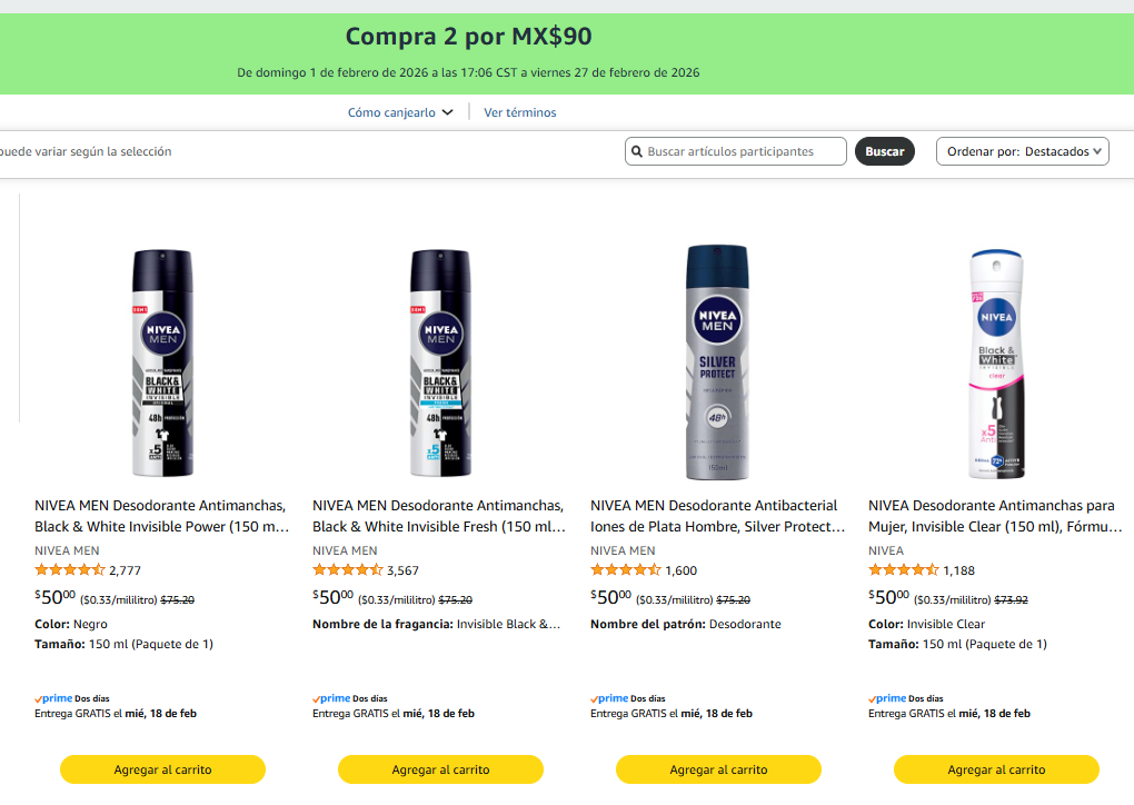 2 Desodorantes o antitranspirantes nivea por 90 pesos