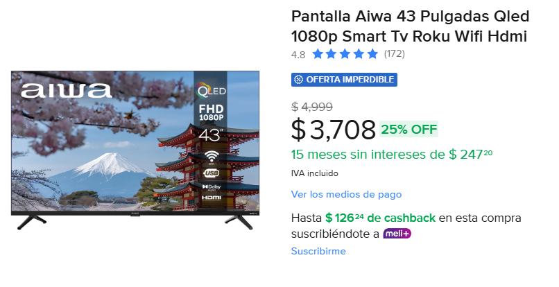 Pantalla Aiwa 43″ Pulgadas Qled Smart Tv