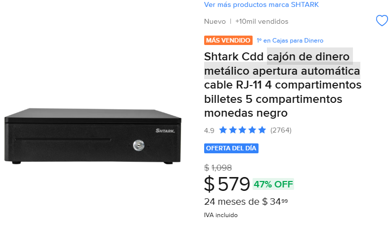 Cajón de dinero metálico apertura automática