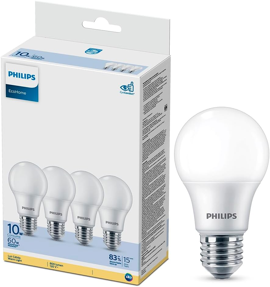 Philips LED Focos EcoHome Luz Cálida 10W E27 4 Pack
