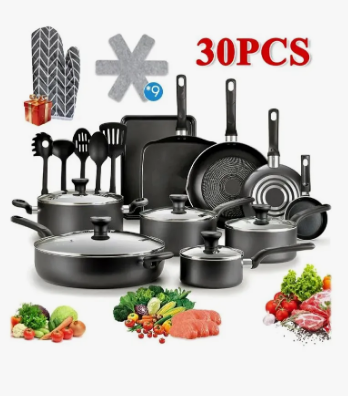 Batería de Cocina Acero Inoxidable Antiadherente con 30 Piezas