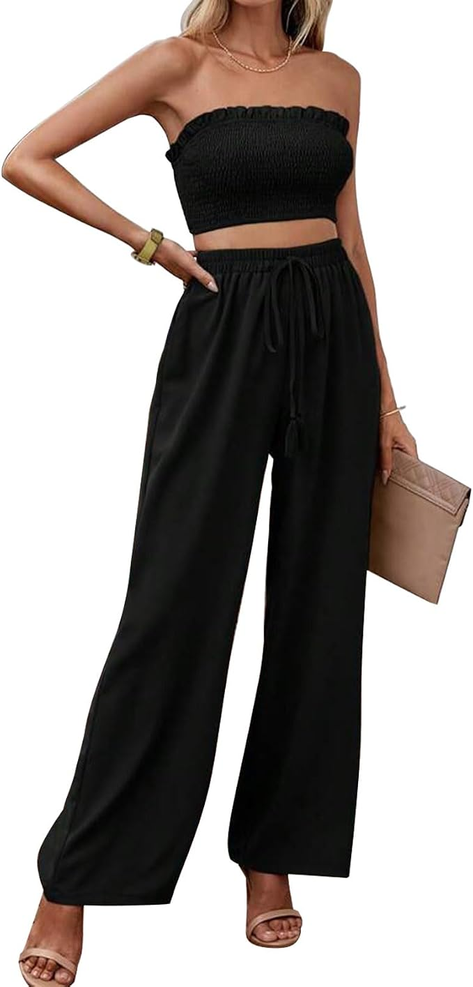 Conjunto 2 piezas top tubo pantalón cordones